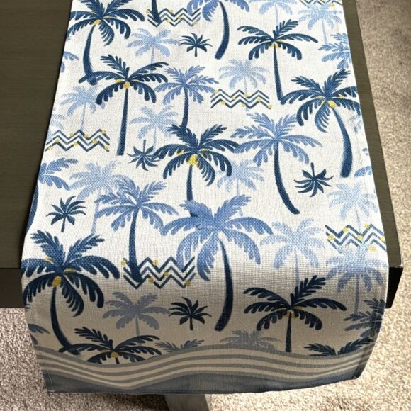 Versatile Tropical Oceanic Blue Mediterranean Date Palm Trees 72" Table Runner - Picture 2 of 6